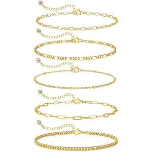 Women's 5Pcs Gold Bracelets for Waterproof, 14K Gold Plated Jewelry Sets Trendy